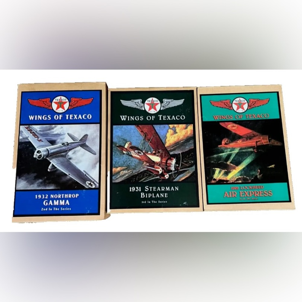 WINGS OF TEXACO 1ST, 2ND,3RD IN SERIES DIE-CAST BANK PLANES NIB